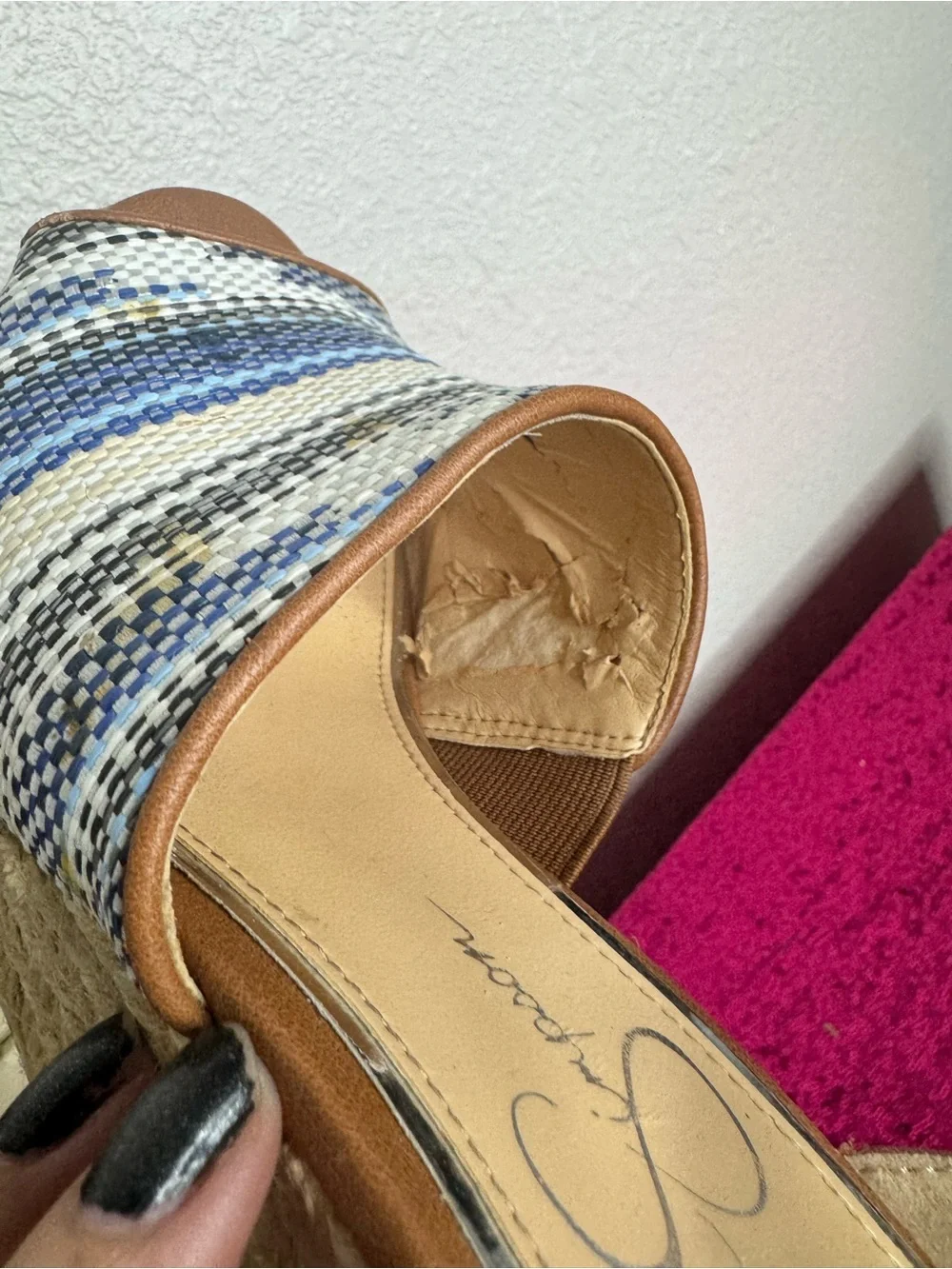 JESSICA SIMPSON 🩵 Tan & Blue Woven Espadrille Wedge Sandals (Women’s Size 7)